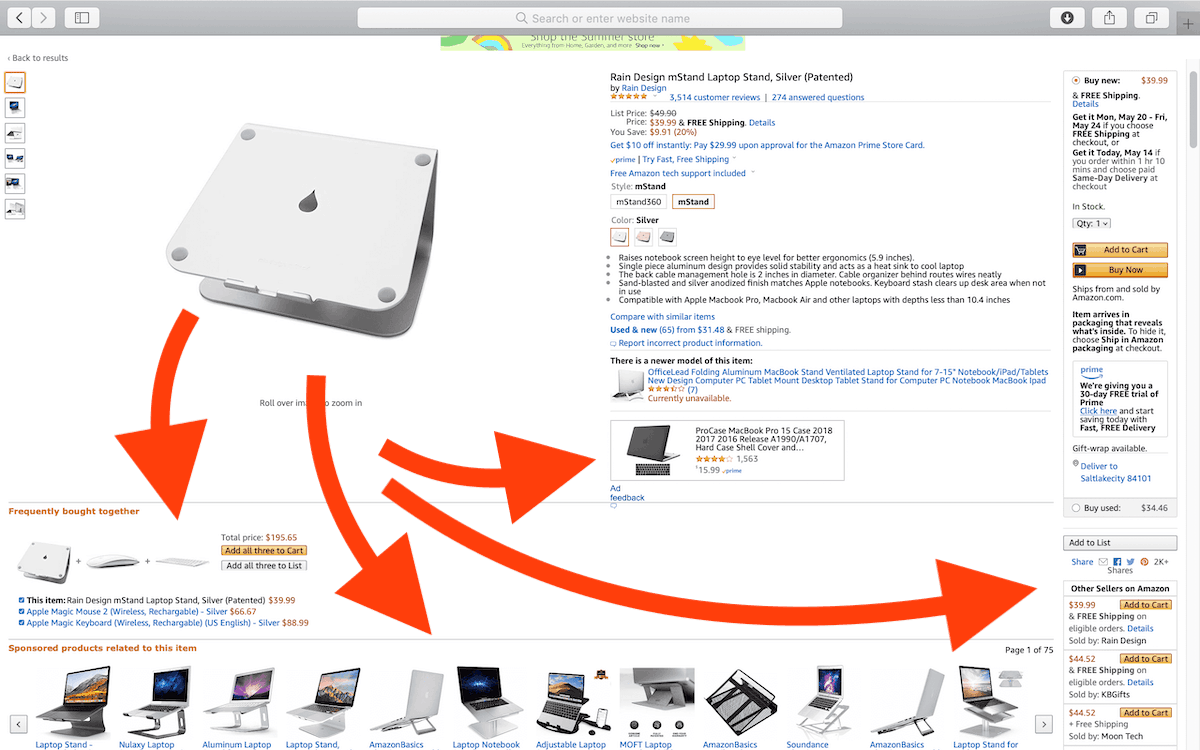 Amazon listing screenshot showing all the competitor ads