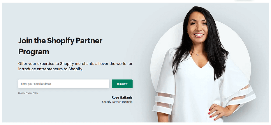 Screenshot of Shopify Partner program page